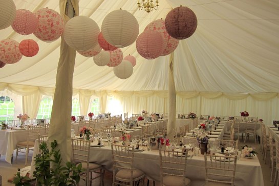 wedding marquee lanterns and flowers
